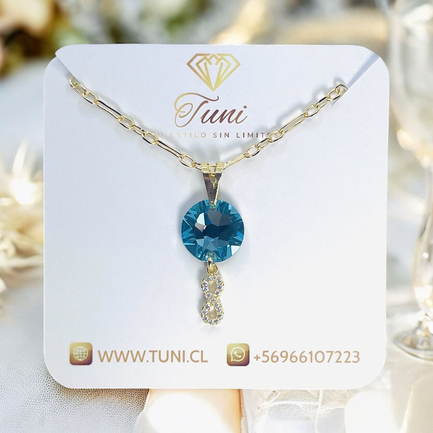 Collar Bañado en Oro con Cristal Turquesa