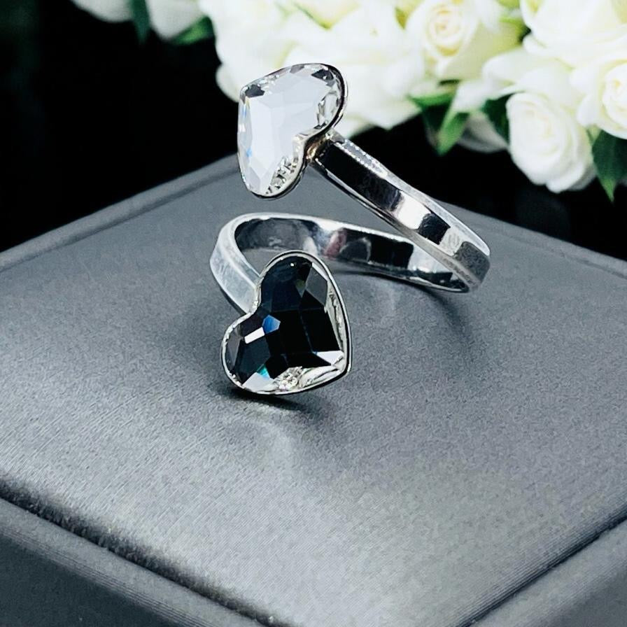 Anillo Ajustable Doble Corazón Plata 925