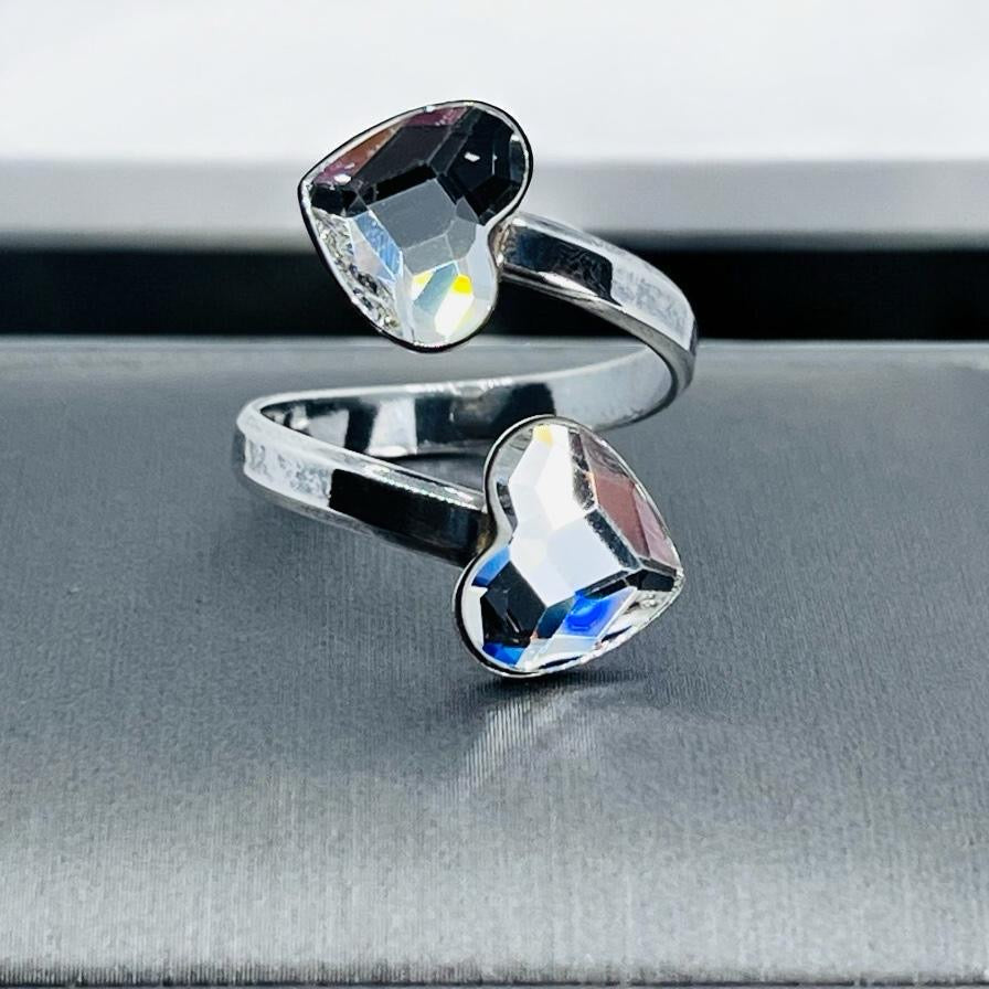 Anillo Ajustable Doble Corazón Plata 925